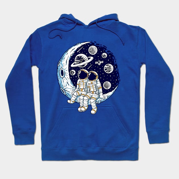 Romantic Couple Moon Illustration Hoodie by Mako Design 